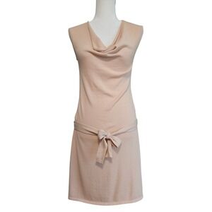 Ethos Paris Dress Women S Beige Organic Cotton Cowl Neck Neutral Minimalist Soft